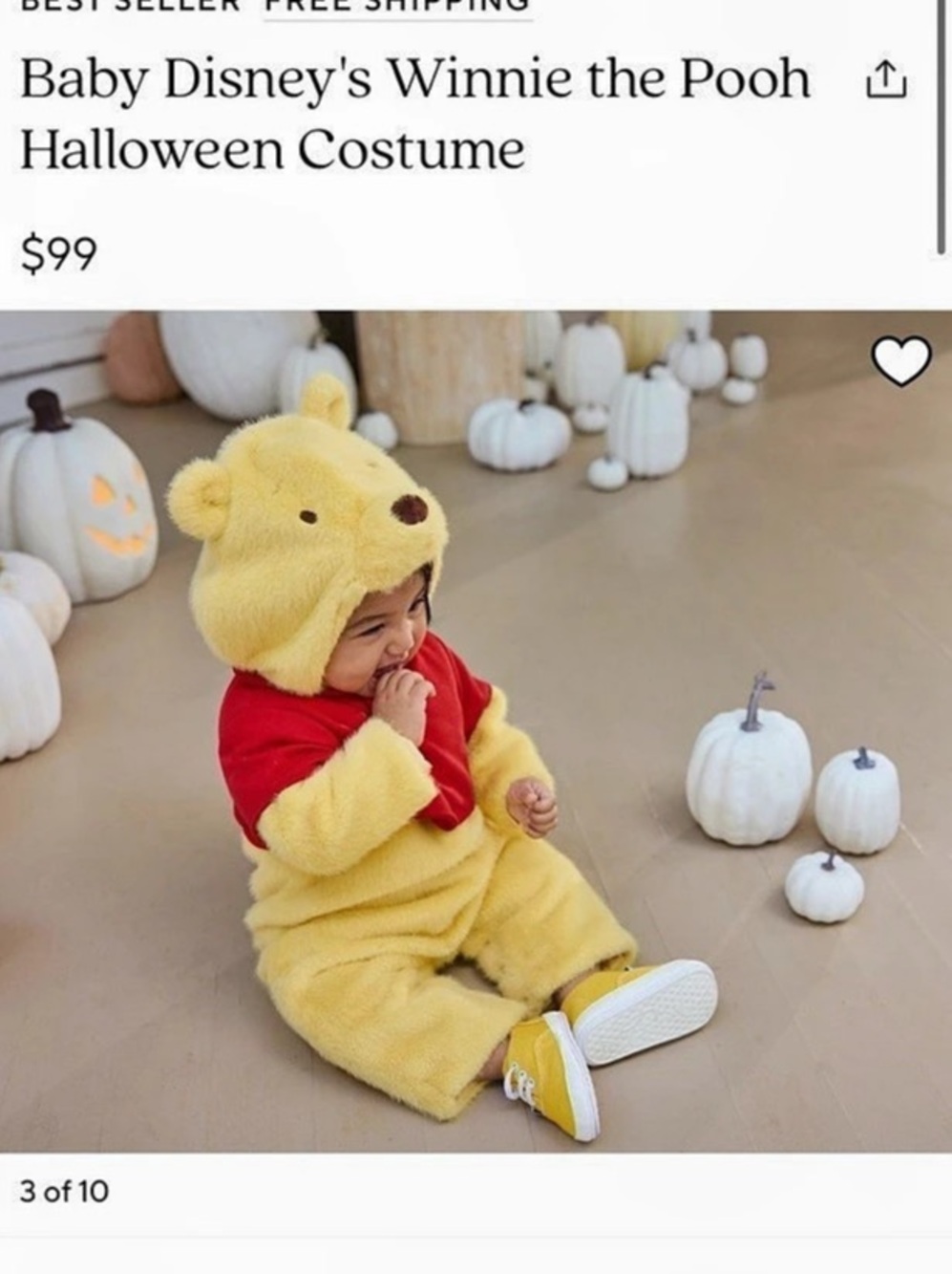 Pottery Barn Kids Disney's Classic Pooh Baby Halloween Costume 6-12M Like New